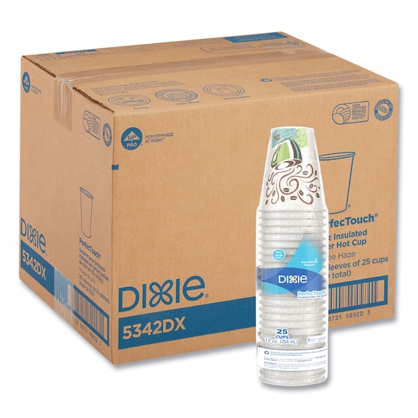 Dixie PerfecTouch Paper Hot Cups, 12 oz, Coffee Haze Design, 25 Sleeve, 20 Sleeves/Carton, 500PK 5342DX - main